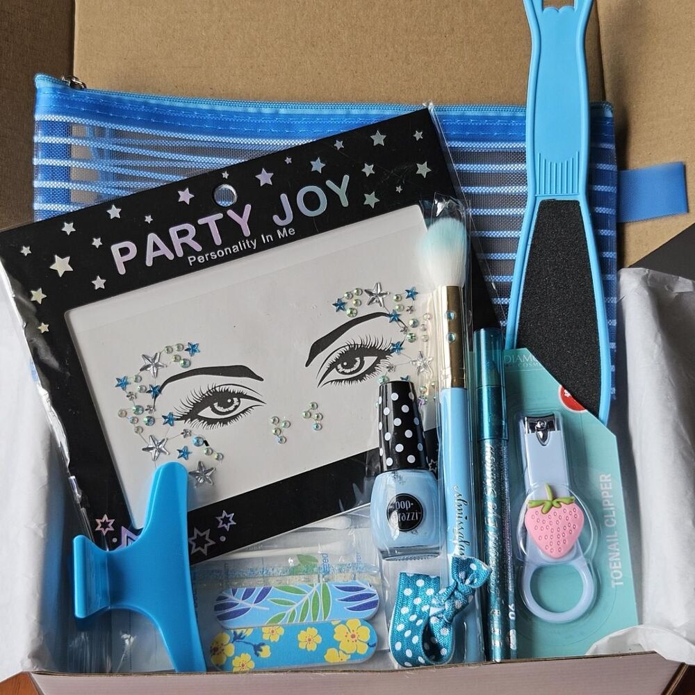 Self Care Bundle - Light Blue Nail Polish, Eye Decals, & Nail Clippers Tools